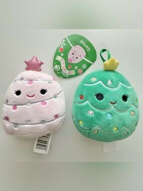 2022 Squishmallows Garnet NWT & Leama Christmas Trees Bundle NWOT (Pink & Green)